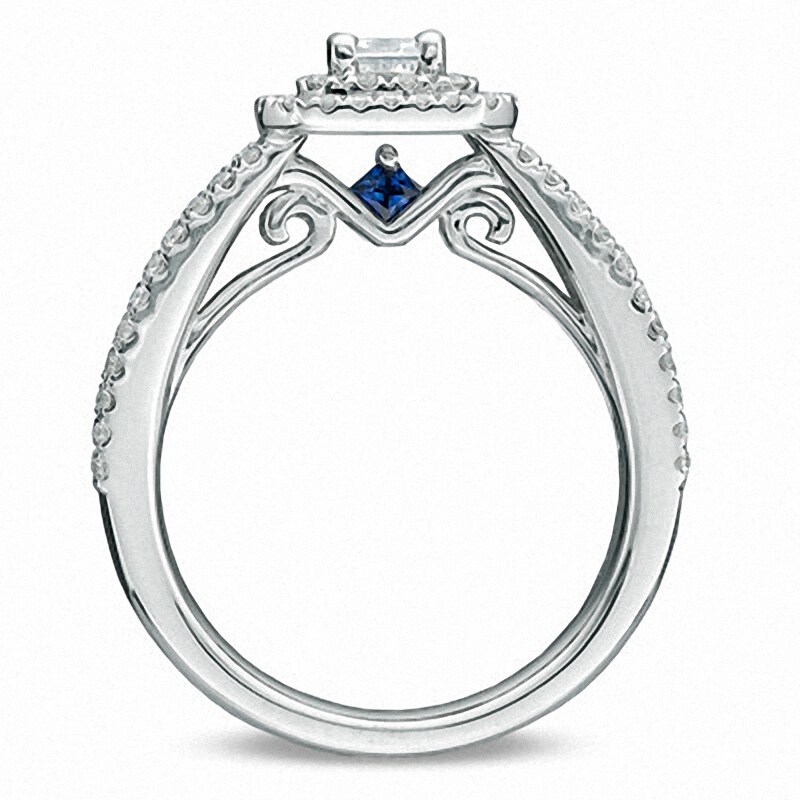 Main Image 3 of Previously Owned - Vera Wang Love Collection 1-1/2 CT. T.W. Emerald-Cut Diamond Double Frame Ring in 14K White Gold