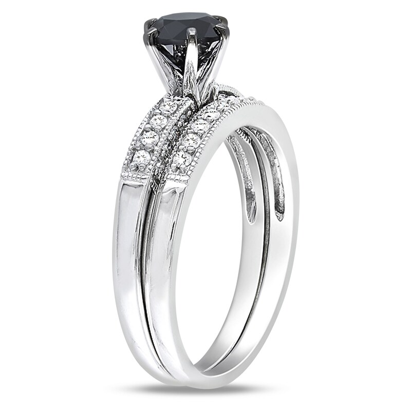 Main Image 2 of Previously Owned - 1-1/4 CT. T.W. Enhanced Black and White Diamond Bridal Set in 10K White Gold