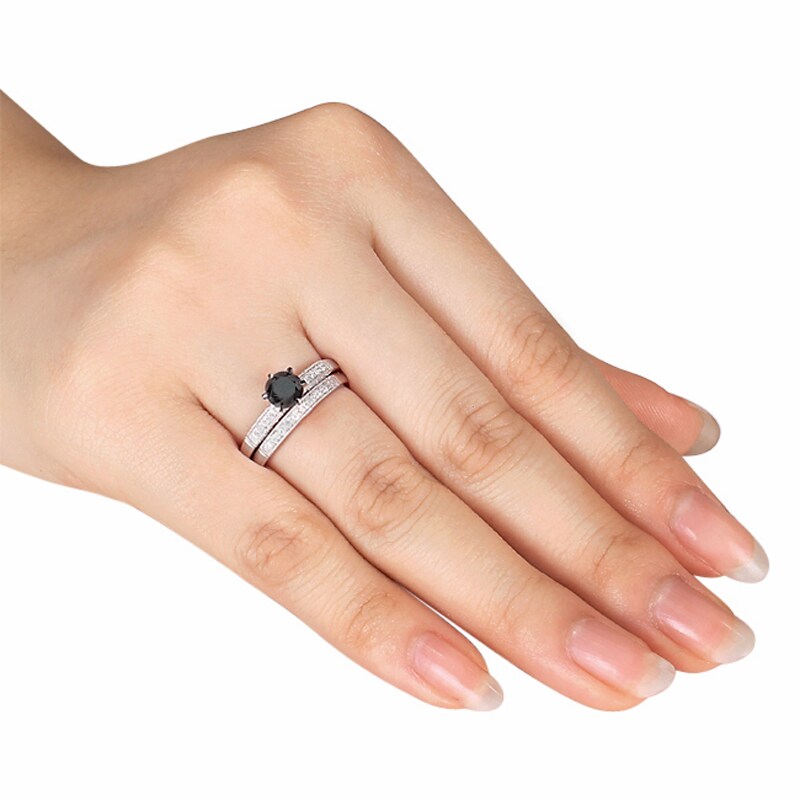 Main Image 3 of Previously Owned - 1-1/4 CT. T.W. Enhanced Black and White Diamond Bridal Set in 10K White Gold