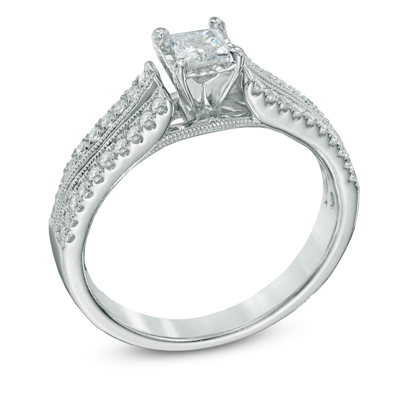 Main Image 2 of Previously Owned - 1/2 CT. T.W. Princess-Cut Diamond Split Shank Engagement Ring in 10K White Gold