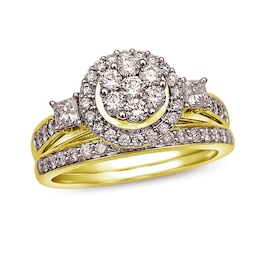 Previously Owned - 1 CT. T.W. Diamond Cluster Frame Bridal Set in 10K Gold