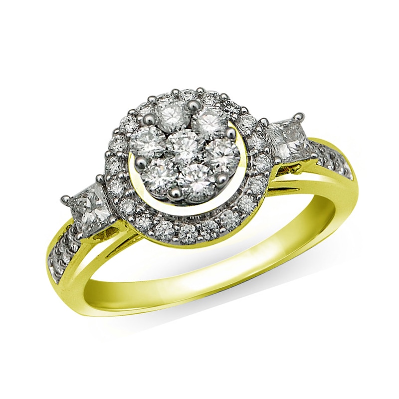 Main Image 2 of Previously Owned - 1 CT. T.W. Diamond Cluster Frame Bridal Set in 10K Gold