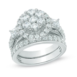 Previously Owned - 3 CT. T.W. Diamond Cluster Frame Bridal Set in 14K White Gold