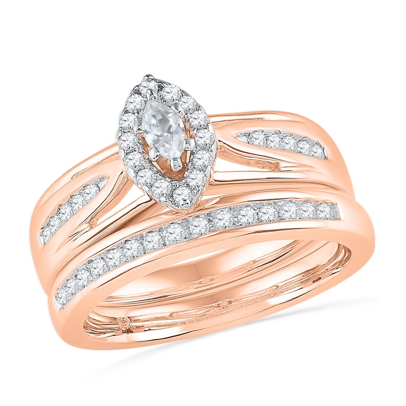 Main Image 1 of Previously Owned - 1/2 CT. T.W. Marquise Diamond Frame Bridal Set in 10K Rose Gold