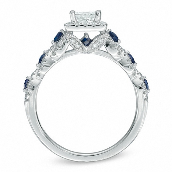 Previously Owned - Vera Wang Love Collection 1 CT. T.w. Diamond and Blue Sapphire Engagement Ring in 14K White Gold