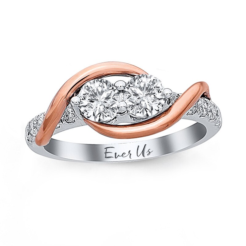 Main Image 1 of Previously Owned - Ever Us® 3/4 CT. T.W. Two-Stone Diamond Swirl Anniversary Band in 14K Two-Tone Gold