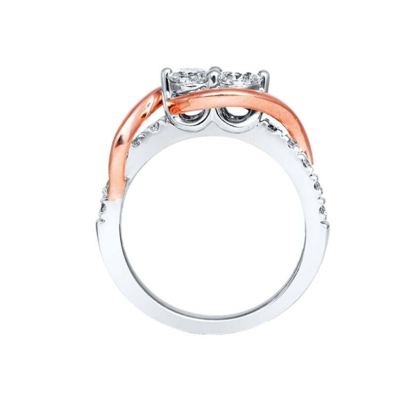 Main Image 2 of Previously Owned - Ever Us® 3/4 CT. T.W. Two-Stone Diamond Swirl Anniversary Band in 14K Two-Tone Gold