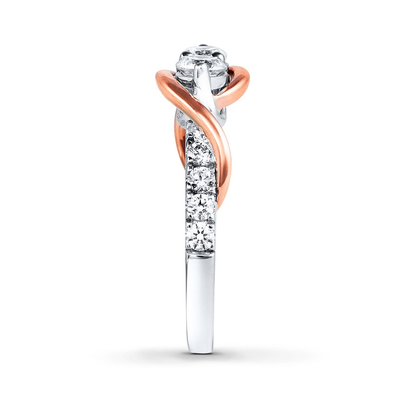 Main Image 3 of Previously Owned - Ever Us® 3/4 CT. T.W. Two-Stone Diamond Swirl Anniversary Band in 14K Two-Tone Gold