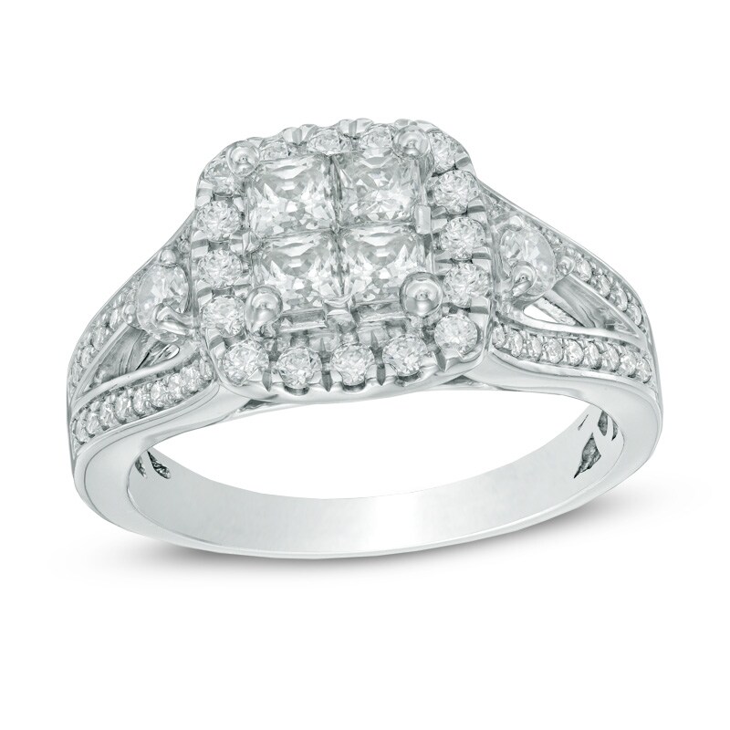 Main Image 1 of Previously Owned - 1-1/4 CT. T.W. Princess-Cut Quad Diamond Frame Engagement Ring in 14K White Gold