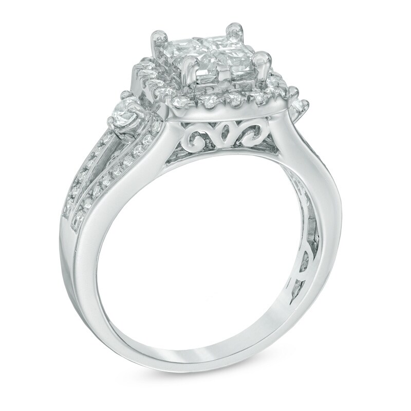 Main Image 2 of Previously Owned - 1-1/4 CT. T.W. Princess-Cut Quad Diamond Frame Engagement Ring in 14K White Gold