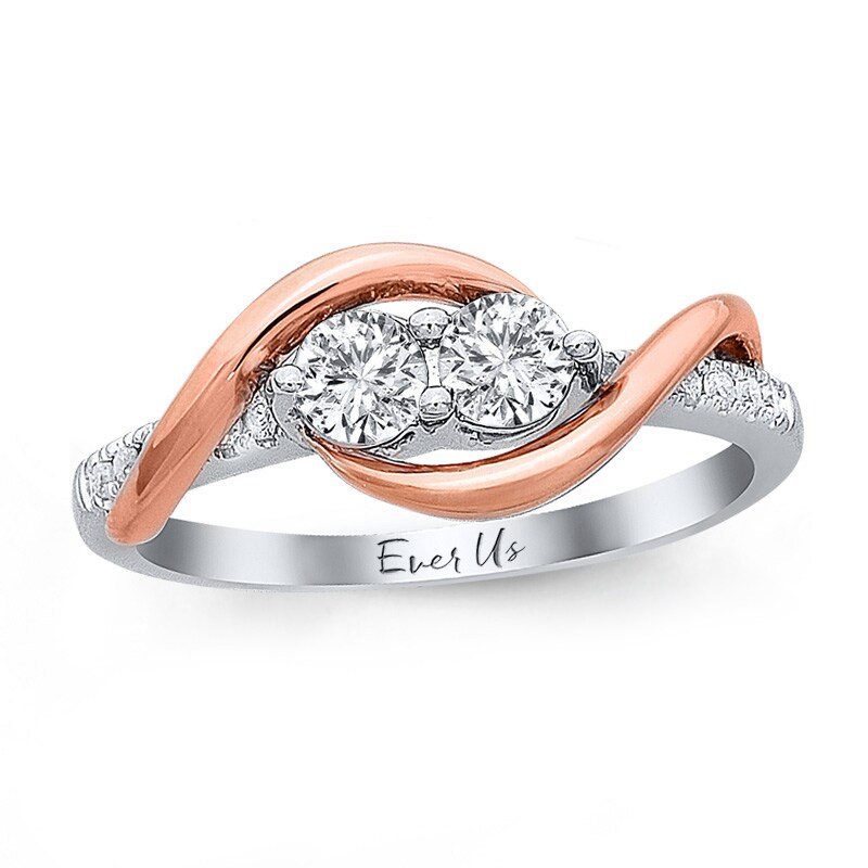 Main Image 1 of Previously Owned - Ever Us® 1/2 CT. T.W. Two-Stone Diamond Swirl Anniversary Band in 14K Two-Tone Gold