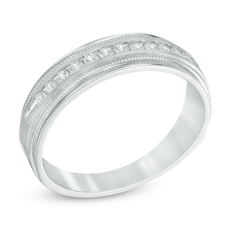 Main Image 2 of Previously Owned - 1/4 CT. T.W. Diamond Milgrain Anniversary Band in 14K White Gold