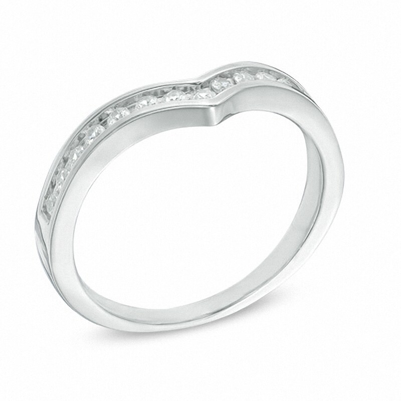 Main Image 2 of Previously Owned - 1/4 CT. T.W. Diamond Chevron Anniversary Band in 10K White Gold