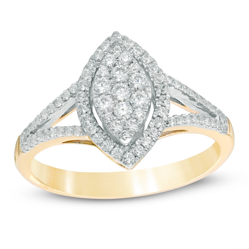 Main Image 1 of Previously Owned - 1/2 CT. T.W. Marquise Composite Diamond Frame Engagement Ring in 10K Gold