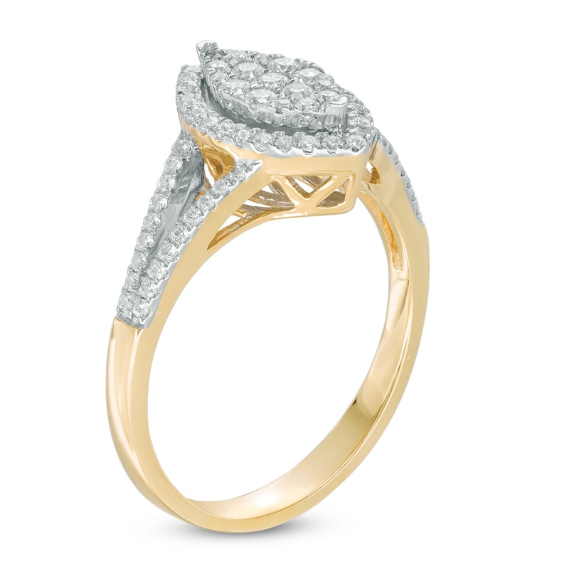 Main Image 2 of Previously Owned - 1/2 CT. T.W. Marquise Composite Diamond Frame Engagement Ring in 10K Gold