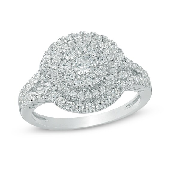 Previously Owned - 1 CT. T.w. Composite Diamond Double Frame Engagement Ring in 10K White Gold