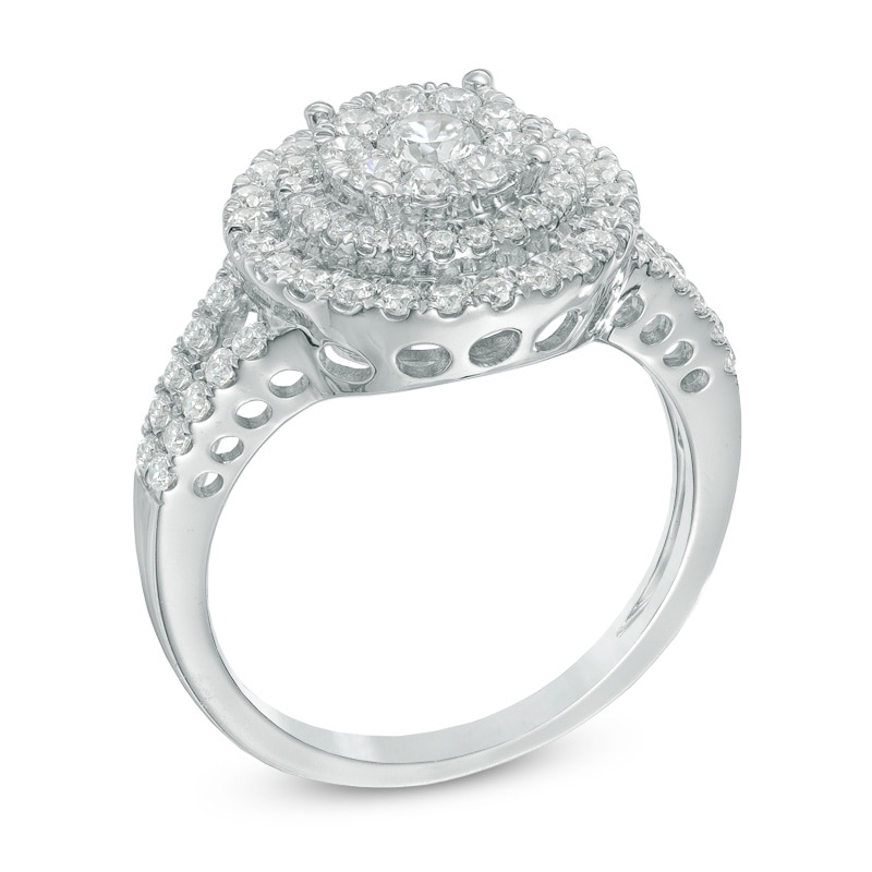 Main Image 2 of Previously Owned - 1 CT. T.W. Composite Diamond Double Frame Engagement Ring in 10K White Gold