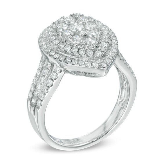 Previously Owned - 1-1/8 CT. T.w. Composite Diamond Pear-Shaped Double Frame Engagement Ring in 14K White Gold