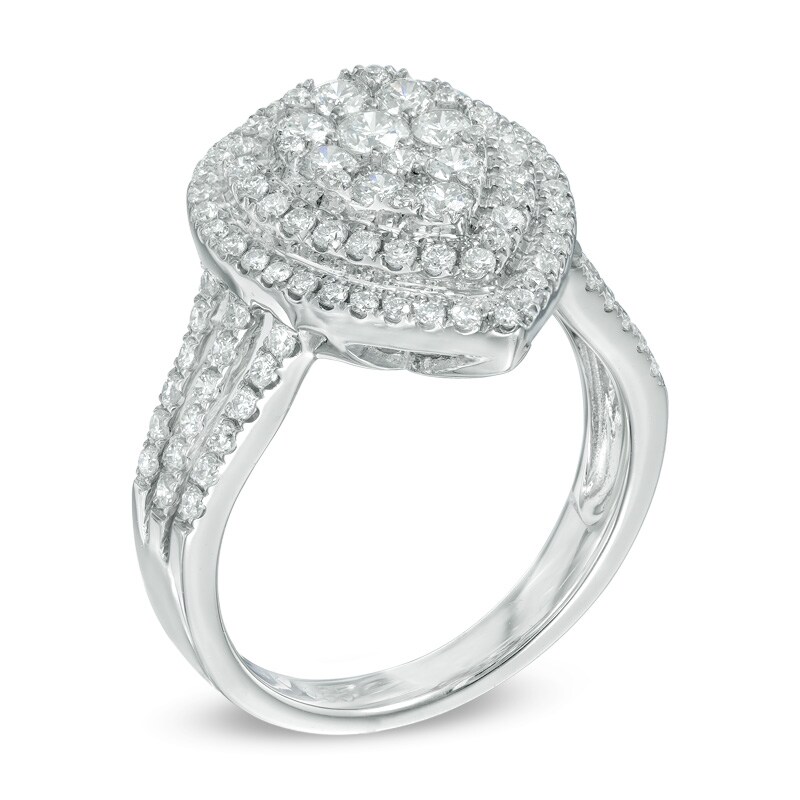 Main Image 2 of Previously Owned - 1-1/8 CT. T.W. Composite Diamond Pear-Shaped Double Frame Engagement Ring in 14K White Gold