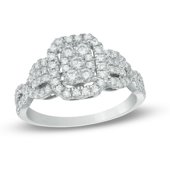 Previously Owned - 3/4 CT. T.w. Rectangular Composite Diamond Frame Twist Shank Engagement Ring in 10K White Gold