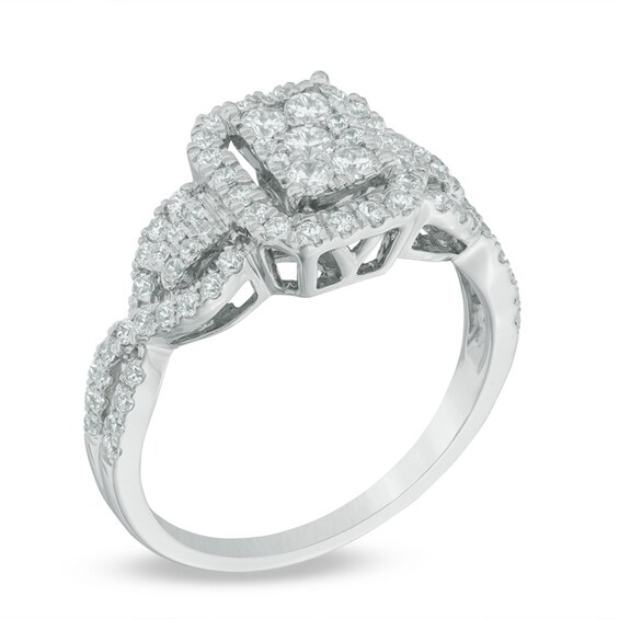 Previously Owned - 3/4 CT. T.w. Rectangular Composite Diamond Frame Twist Shank Engagement Ring in 10K White Gold