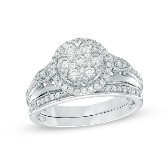 Previously Owned - 1/2 CT. T.w. Composite Diamond Frame Bridal Set in 10K White Gold