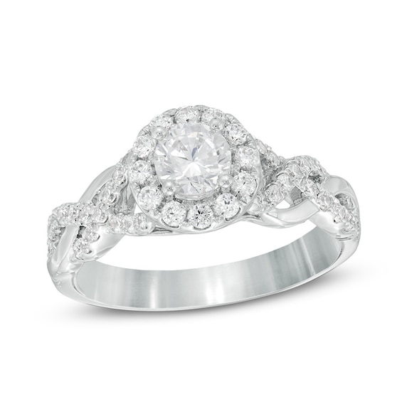 Previously Owned - Celebration Ideal 1 CT. T.w. Diamond Frame Braid Engagement Ring in 14K White Gold (I/I1)