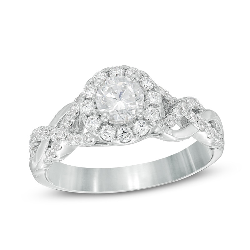 Main Image 1 of Previously Owned - Celebration Ideal 1 CT. T.W. Diamond Frame Braid Engagement Ring in 14K White Gold (I/I1)