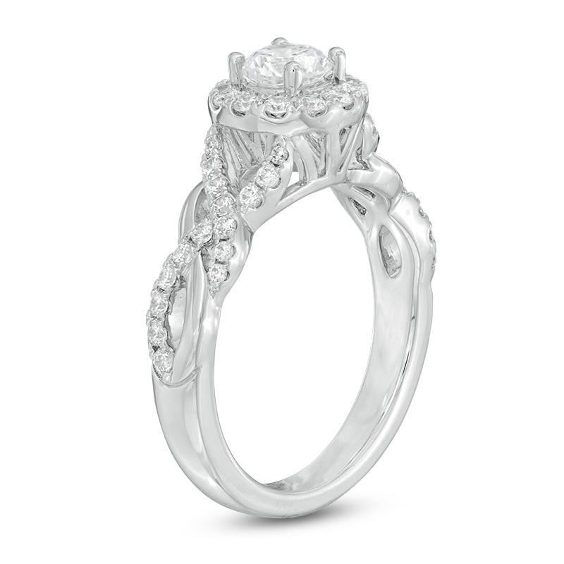 Main Image 2 of Previously Owned - Celebration Ideal 1 CT. T.W. Diamond Frame Braid Engagement Ring in 14K White Gold (I/I1)