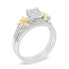 Thumbnail Image 2 of Previously Owned - 1/3 CT. T.W. Rectangular Composite Diamond Flower Collar Bridal Set in Sterling Silver and 10K Gold