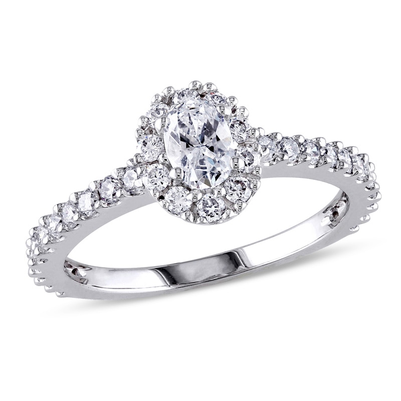 Main Image 1 of Previously Owned - 1 CT. T.W.  Oval Diamond Frame Engagement Ring in 14K White Gold