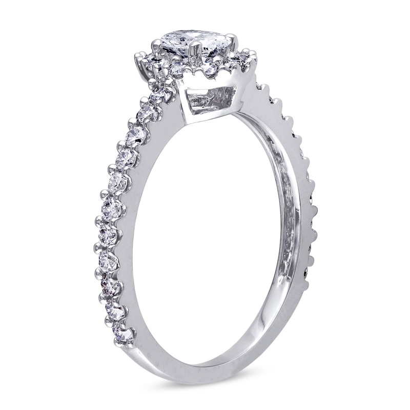 Main Image 2 of Previously Owned - 1 CT. T.W.  Oval Diamond Frame Engagement Ring in 14K White Gold