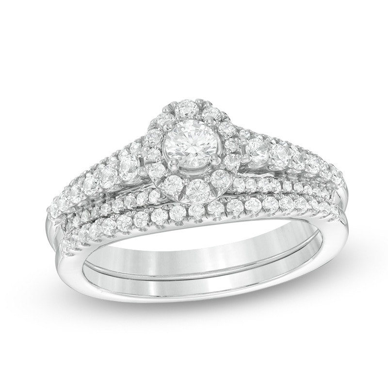 Main Image 1 of Previously Owned - 3/4 CT. T.W. Diamond Frame Bridal Set in 10K White Gold