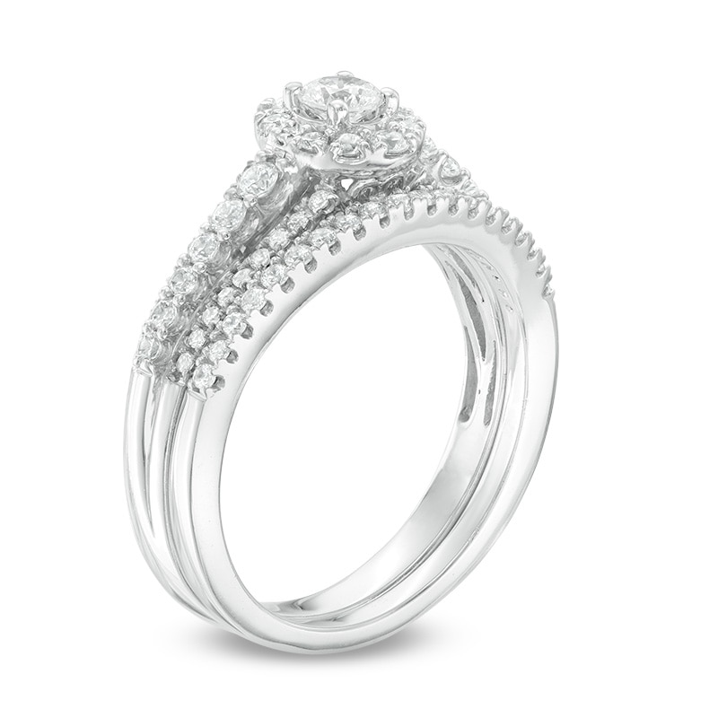 Main Image 2 of Previously Owned - 3/4 CT. T.W. Diamond Frame Bridal Set in 10K White Gold