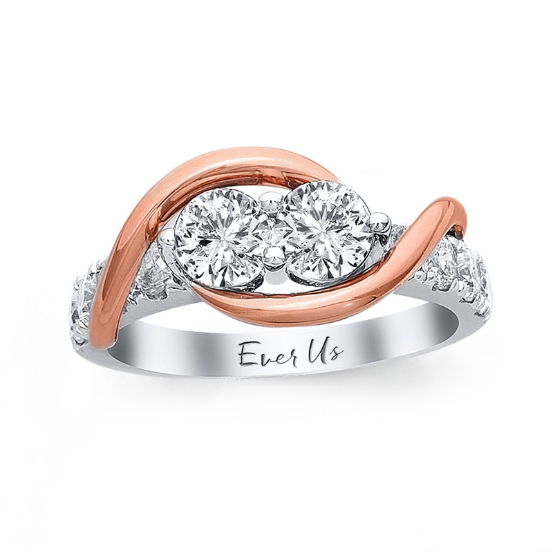 Main Image 1 of Previously Owned - Ever Us® 1 CT. T.W. Two-Stone Diamond Swirl Band in 14K Two-Tone Gold