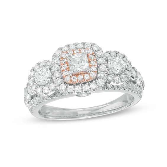 Previously Owned - 1-1/5 CT. T.w. Diamond Frame Past Present FutureÂ® Engagement Ring in 14K Two-Tone Gold