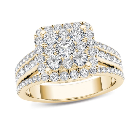 Previously Owned - 1-1/2 CT. T.w. Composite Diamond Cushion Frame Engagement Ring in 14K Gold