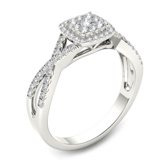 Previously Owned - 3/8 CT. T.w. Composite Diamond Square Frame Crossover Engagement Ring in 14K White Gold
