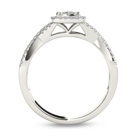 Previously Owned - 3/8 CT. T.w. Composite Diamond Square Frame Crossover Engagement Ring in 14K White Gold