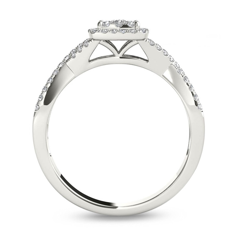 Main Image 3 of Previously Owned - 3/8 CT. T.W. Composite Diamond Square Frame Crossover Engagement Ring in 14K White Gold