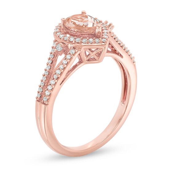 Previously Owned - Pear-Shaped Morganite and 1/4 CT. T.w. Diamond Split Shank Ring in 10K Rose Gold