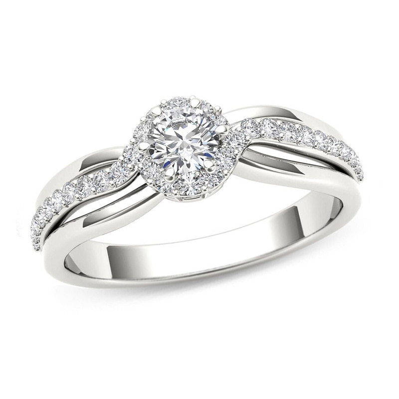 Main Image 1 of Previously Owned - 1/2 CT. T.W. Diamond Frame Swirl Engagement Ring in 14K White Gold
