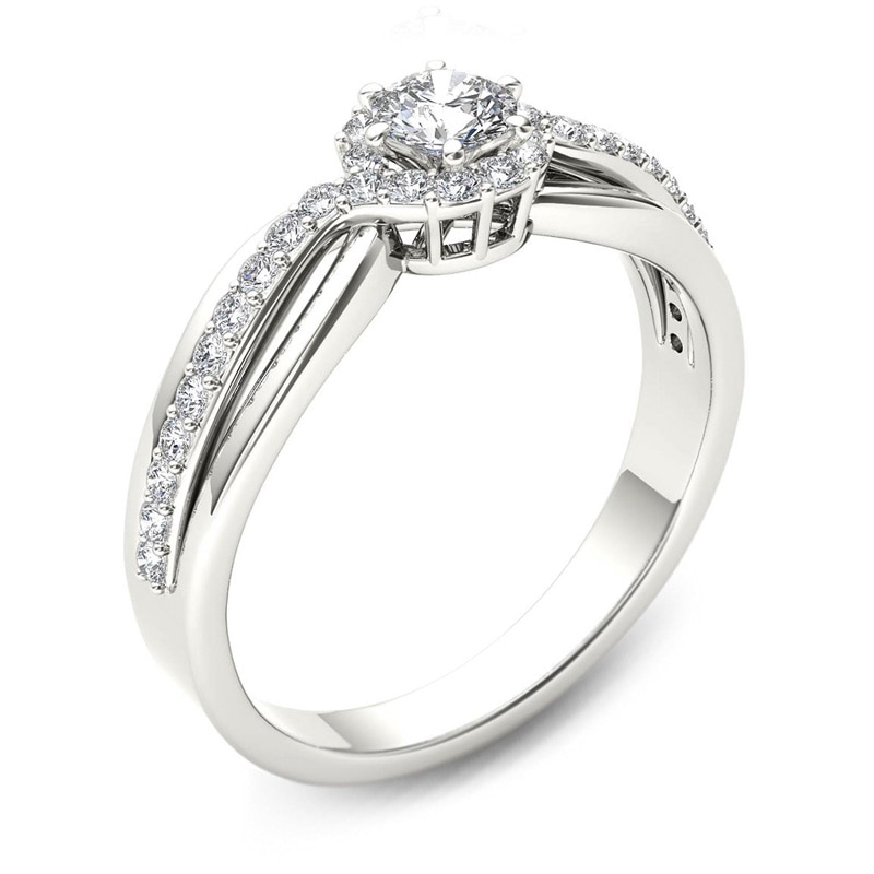 Previously Owned - 1/2 CT. T.W. Diamond Frame Swirl Engagement Ring in 14K White Gold