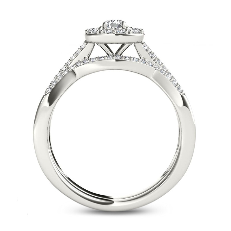 Main Image 3 of Previously Owned - 3/8 CT. T.W. Diamond Cushion Frame Twist Bridal Set in 14K White Gold