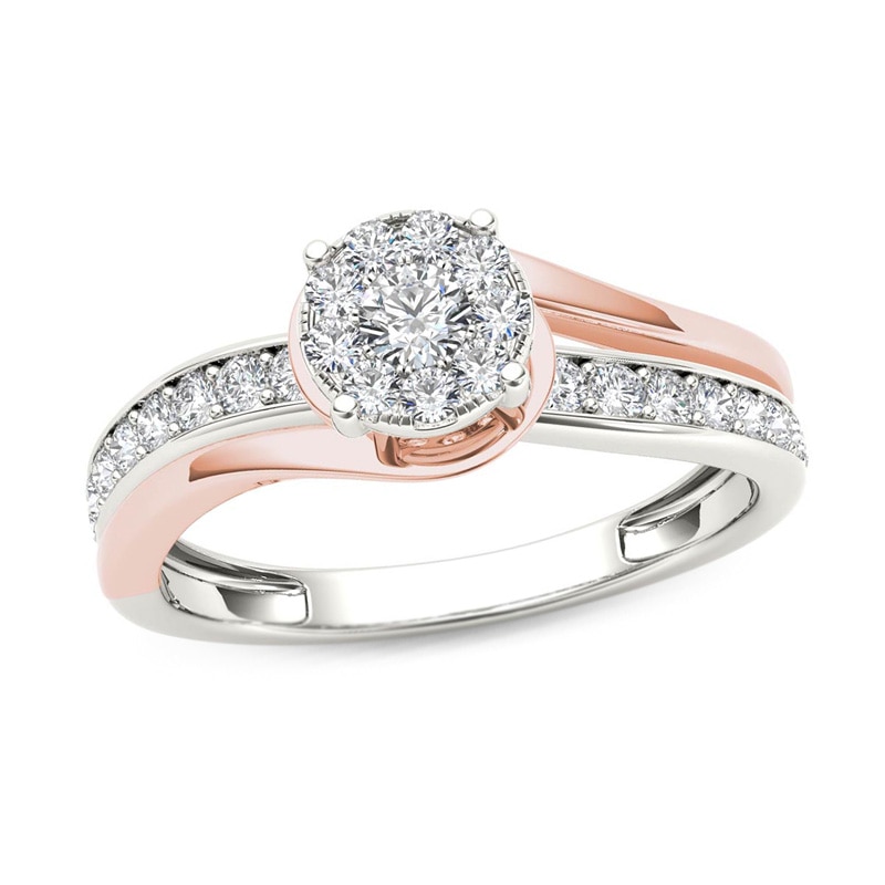 Main Image 1 of Previously Owned - 3/8 CT. T.W. Diamond Frame Bypass Engagement Ring in 14K Two-Tone Gold