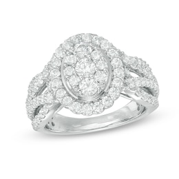 Previously Owned - 1-1/2 CT. T.W. Composite Diamond Oval Frame Engagement Ring in 14K White Gold