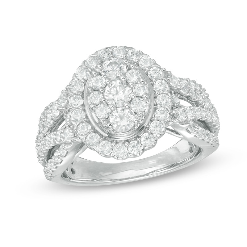 Main Image 1 of Previously Owned - 1-1/2 CT. T.W. Composite Diamond Oval Frame Engagement Ring in 14K White Gold