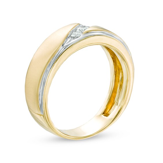 Previously Owned - Men's 1/3 CT. T.w. Diamond Satin Three Stone Slant Wedding Band in 10K Gold