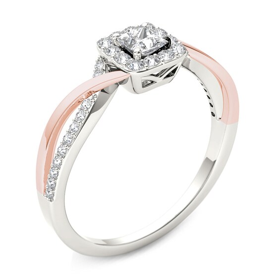 Previously Owned - 1/2 CT. T.w. Princess-Cut Diamond Square Frame Twist Engagement Ring in 14K Two-Tone Gold