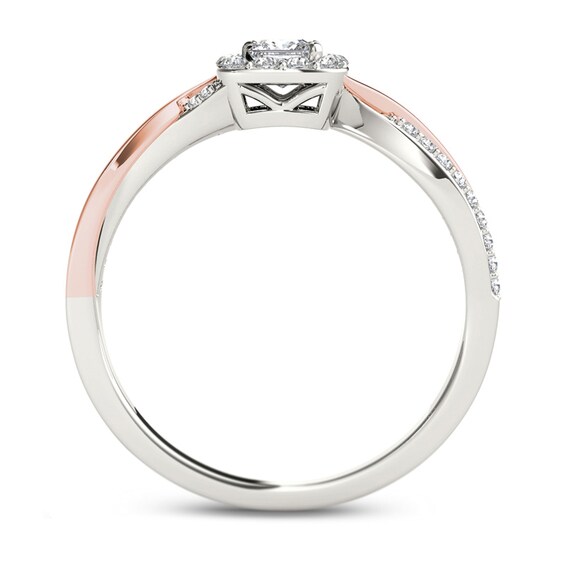 Previously Owned - 1/2 CT. T.w. Princess-Cut Diamond Square Frame Twist Engagement Ring in 14K Two-Tone Gold